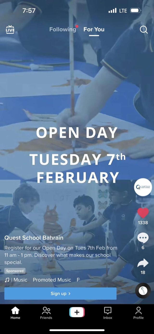 Quest School TikTok enrolment ad