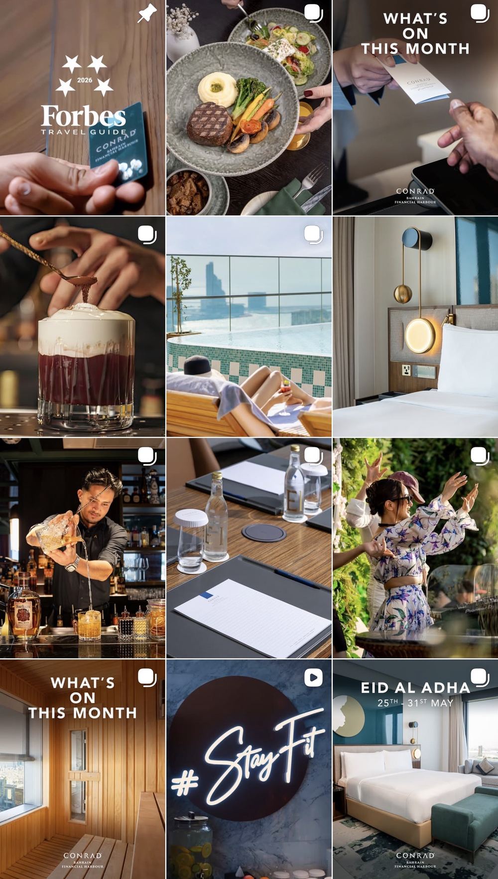 Conrad Bahrain Financial Harbour Instagram grid, managed by GOamplify