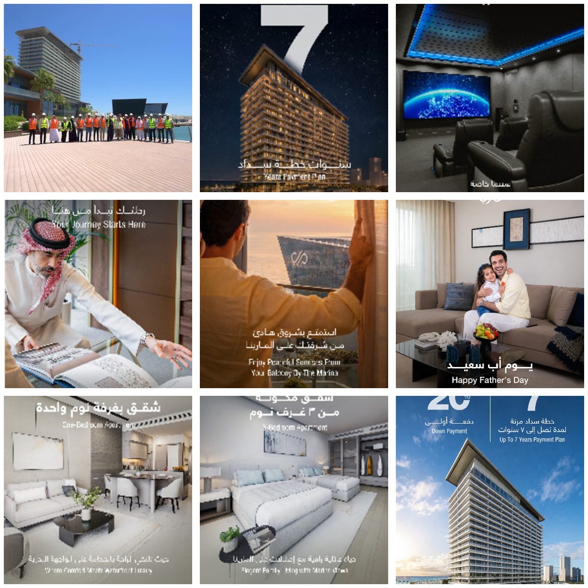 Milestones, show apartments, payment plans and lifestyle: the content mix across a typical quarter.